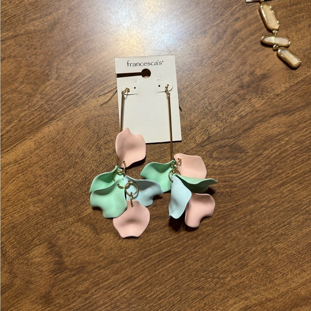 Francesca's Collections Pink and Green Floral Earrings